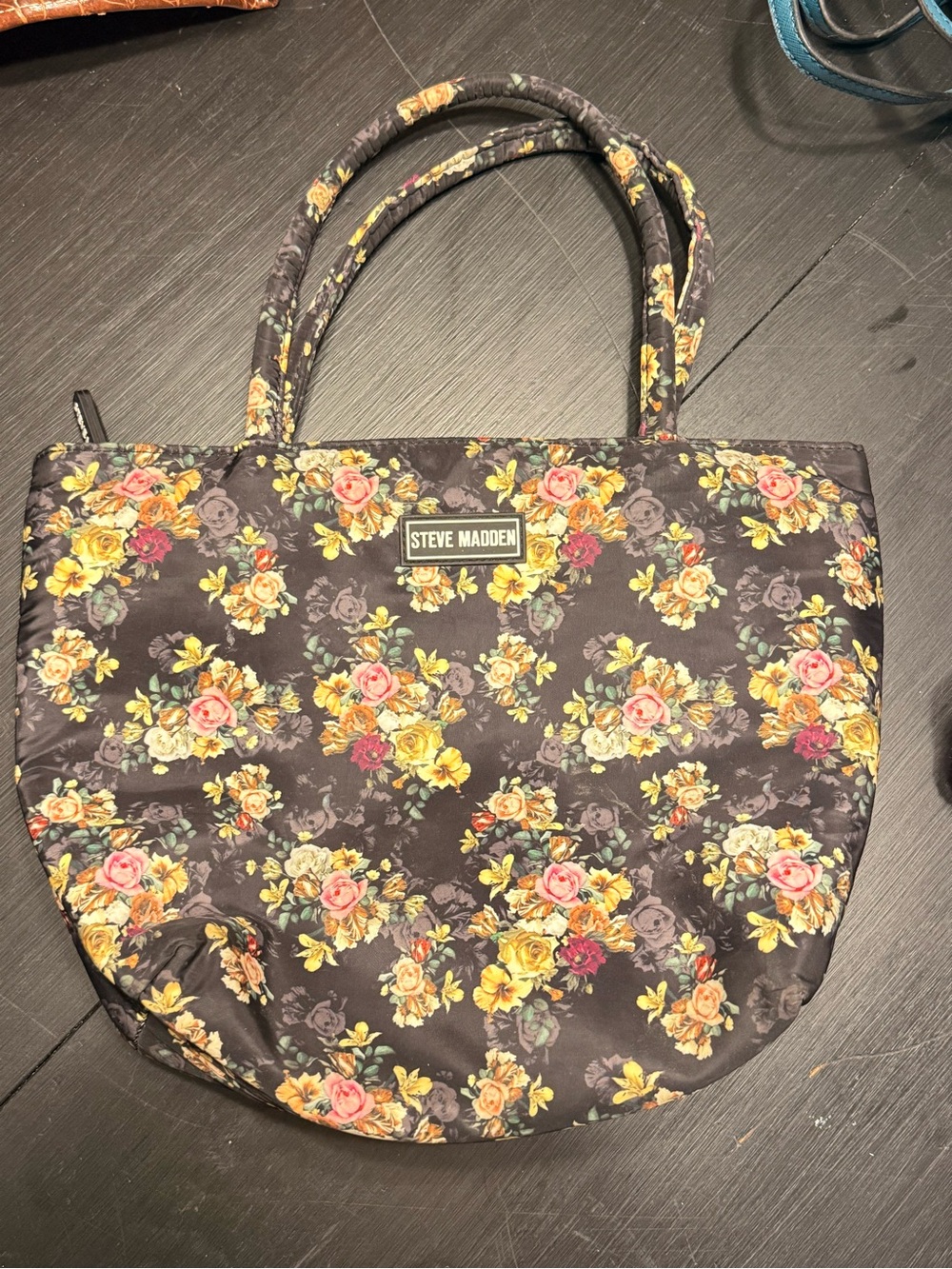 Steve Madden Floral Lunch Bag - Black with Yellow & Pink Roses